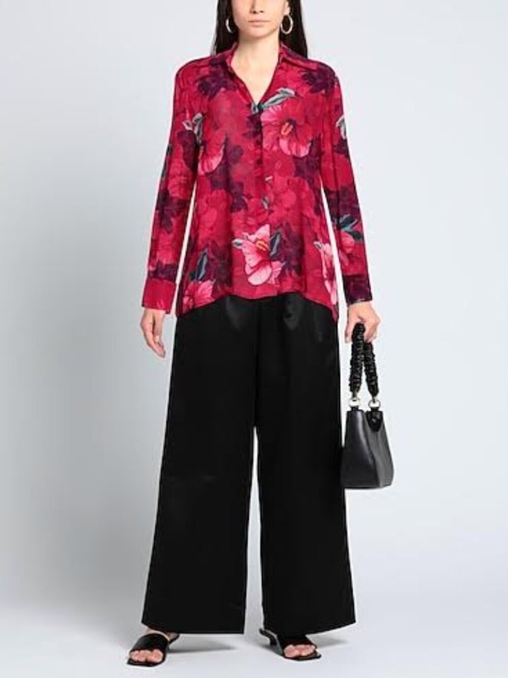 PINKO Happy Hibiscus Floral Shirt Fuchsia Crepe de Chine